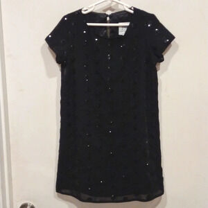 Milly Minis Girl's Black Sequin Polkadot Shift Midi Dress Sz 8-Event Church